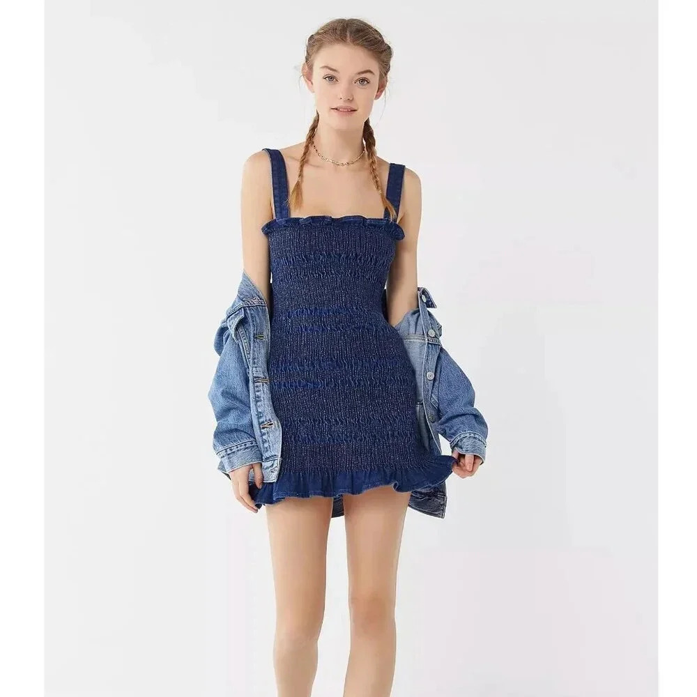 Urban Outfitters Navy Smocked Mini Dress